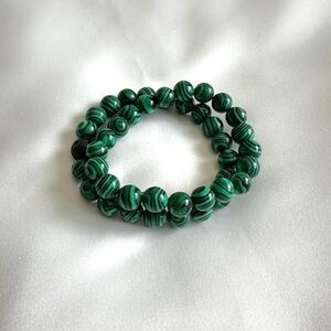 Gorgeous Green Malachite Beaded Stone Bracelets Set of 2/unisex